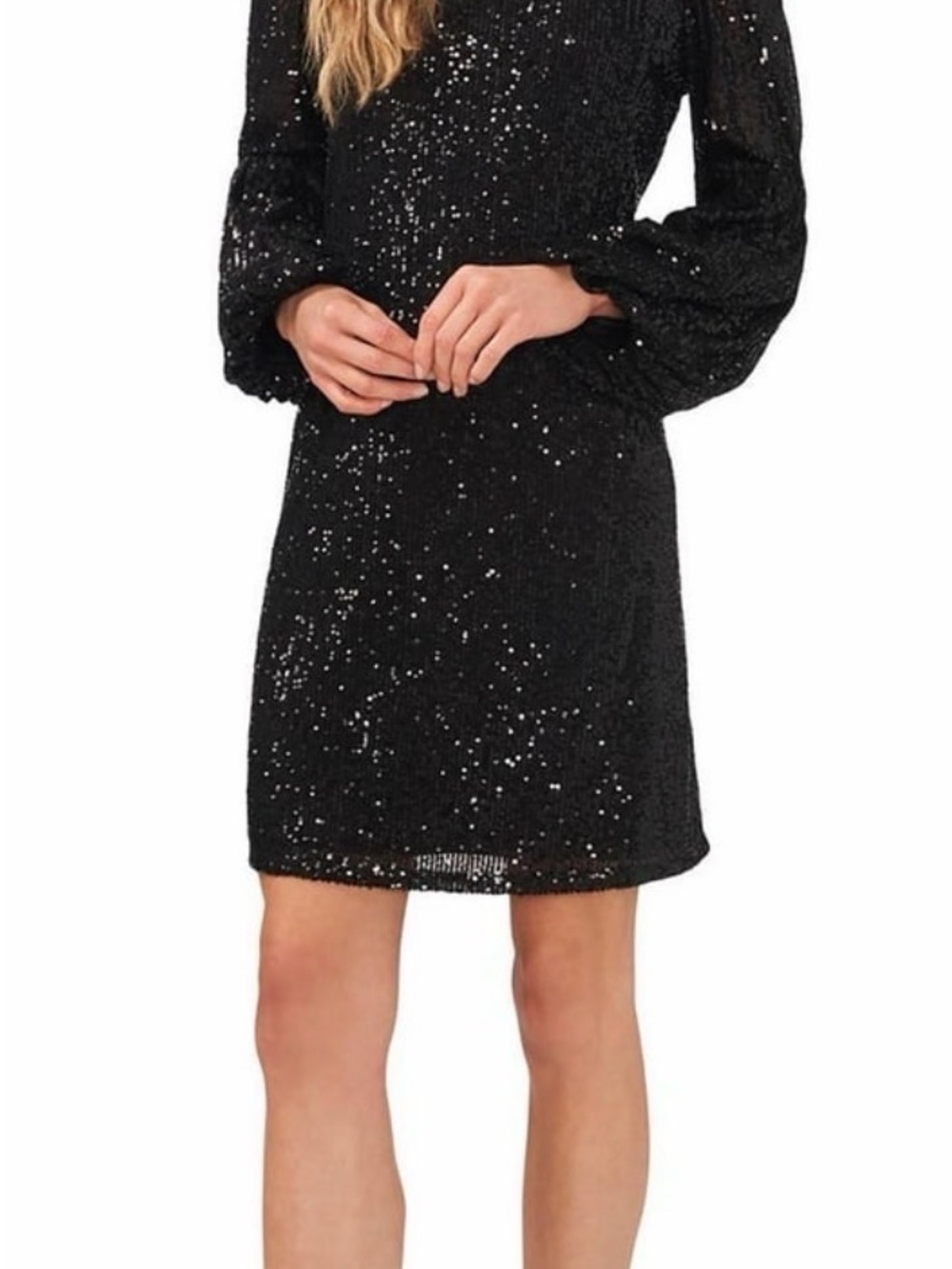 CeCe Black Sequin Cold-Shoulder Long Sleeve Dress